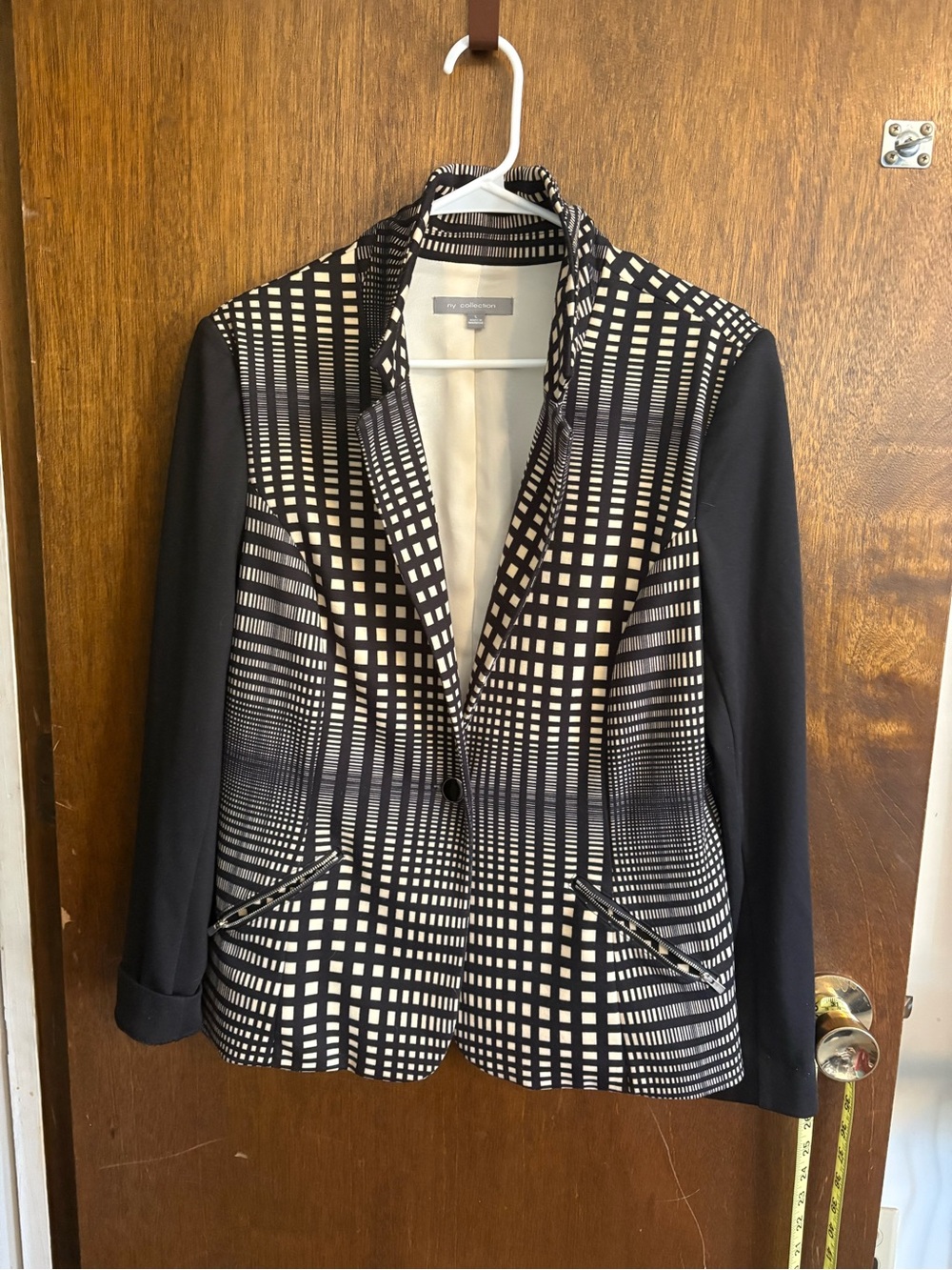 NY Collection Black and Cream Abstract Grid Blazer